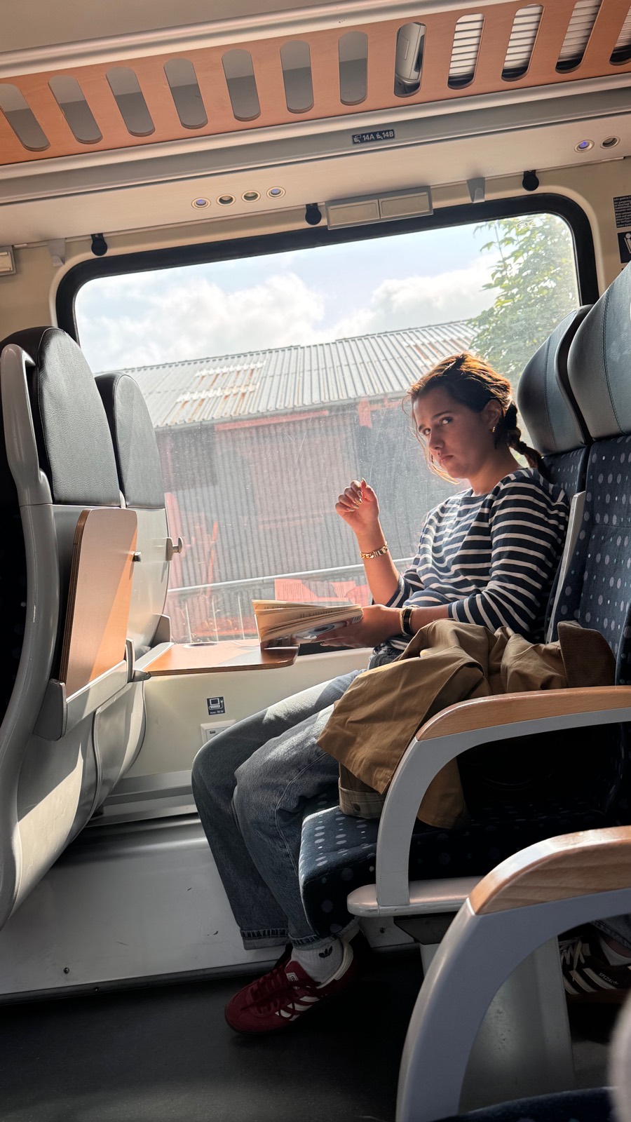 Phima reading on the train back across the Hindenburgdamm
