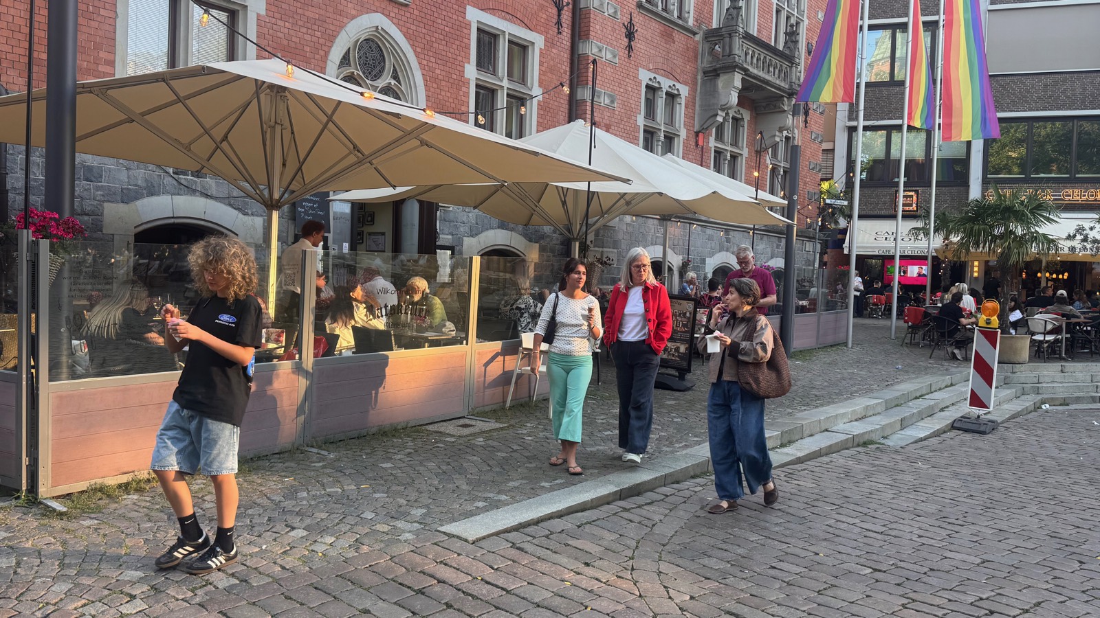 Evening square by the Ratskeller with cafe umbrellas