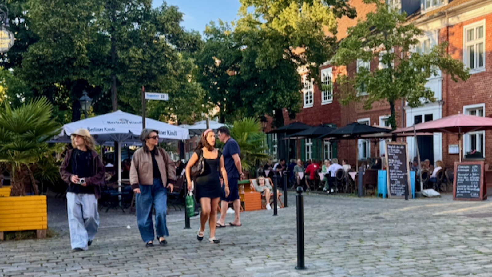 The red-brick Dutch Quarter square in Potsdam, cafés out on the cobbles